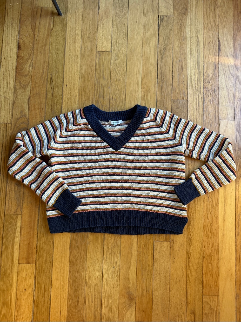 Madewell blue/orange/yellow striped sweater